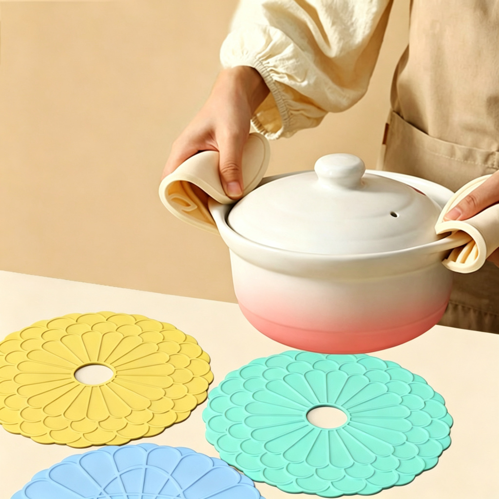 Heat Resistant Silicone Trivet Mat for Hot Pots and Pans