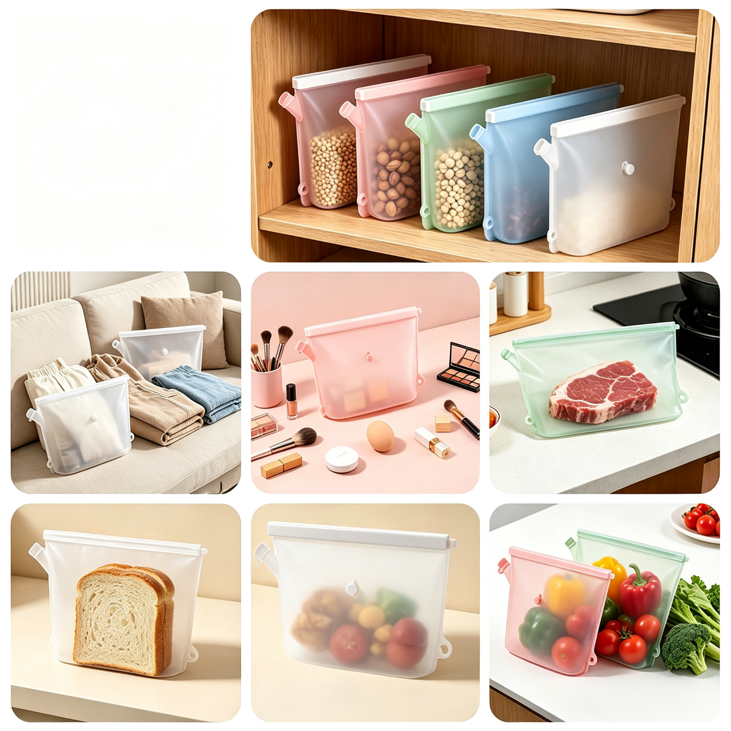 Reusable Silicone Food Storage Bags Ziplock Set